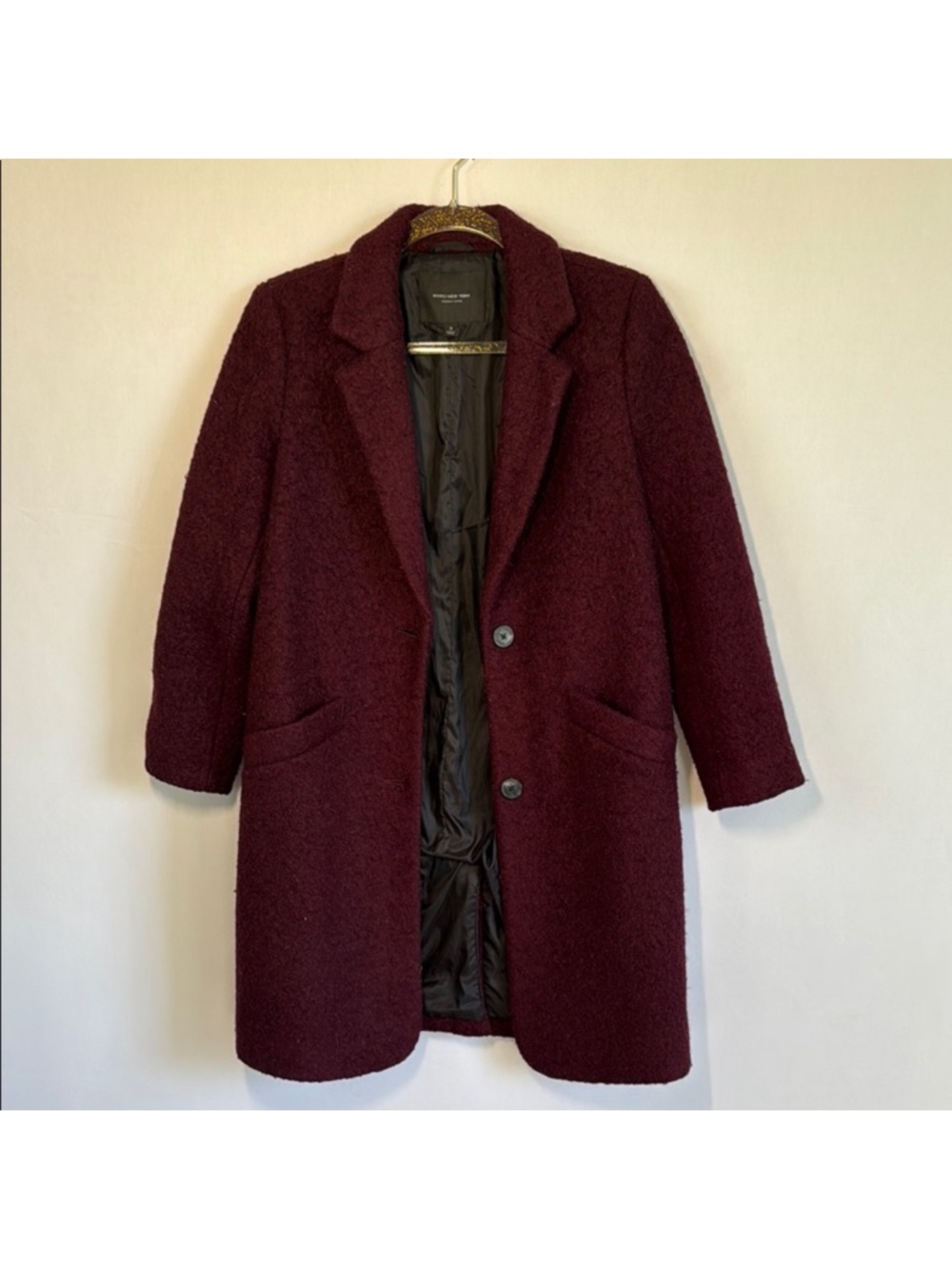 Petite Marc New York Burgundy Trench Coat Tailored Wool-Blend
